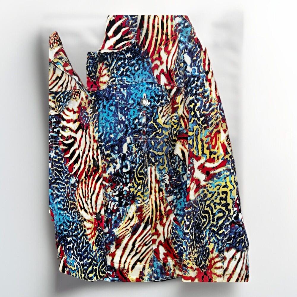 Chico's Women's Long Sleeve Multicolor Jean Jacket Size 3 Red White Blue - Picture 3 of 8